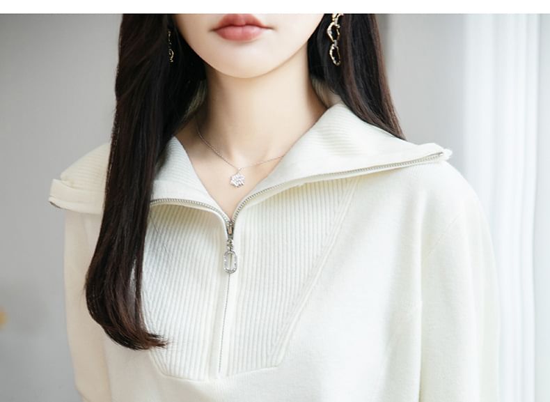 Turtleneck Half-Zip Knit Sweater