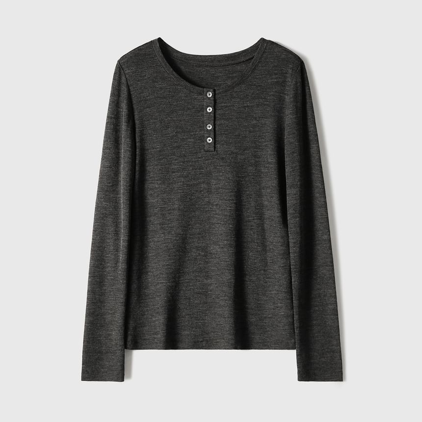 Scoop Neck Henley Long Sleeve Tee
