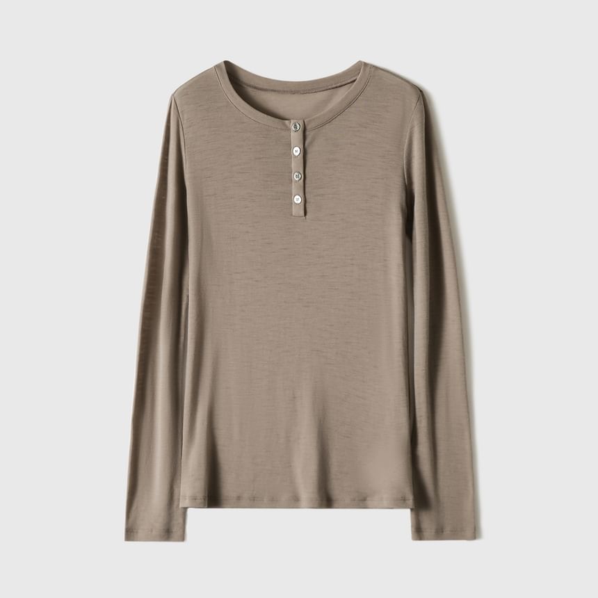 Scoop Neck Henley Long Sleeve Tee