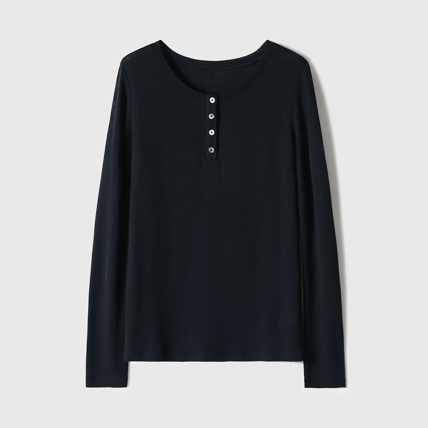 Scoop Neck Henley Long Sleeve Tee