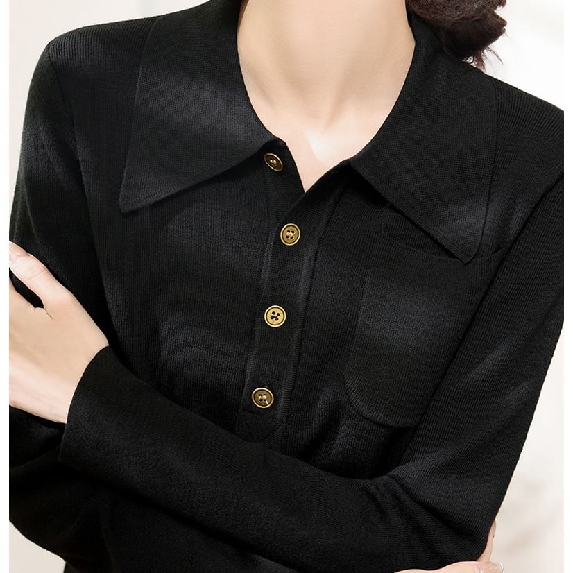 Long Sleeve Polo Knit Top
