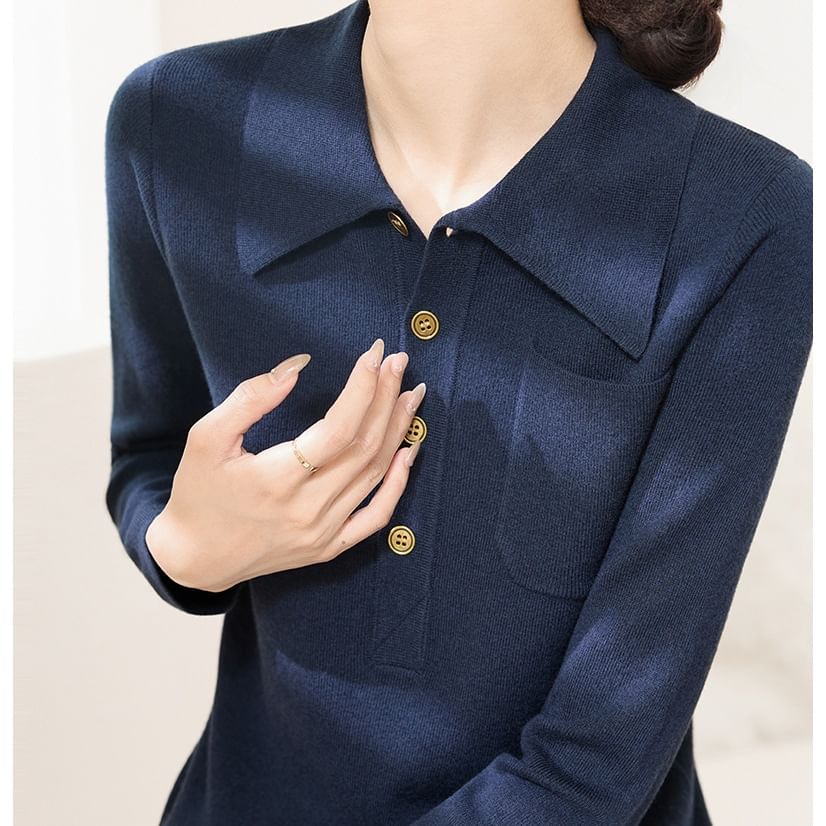 Long Sleeve Polo Knit Top