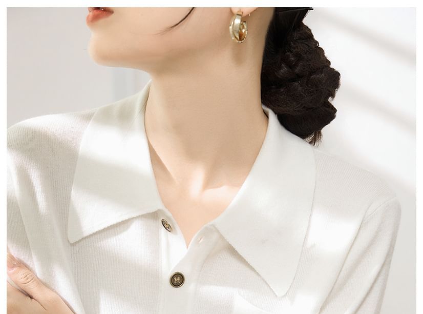 Long Sleeve Polo Knit Top