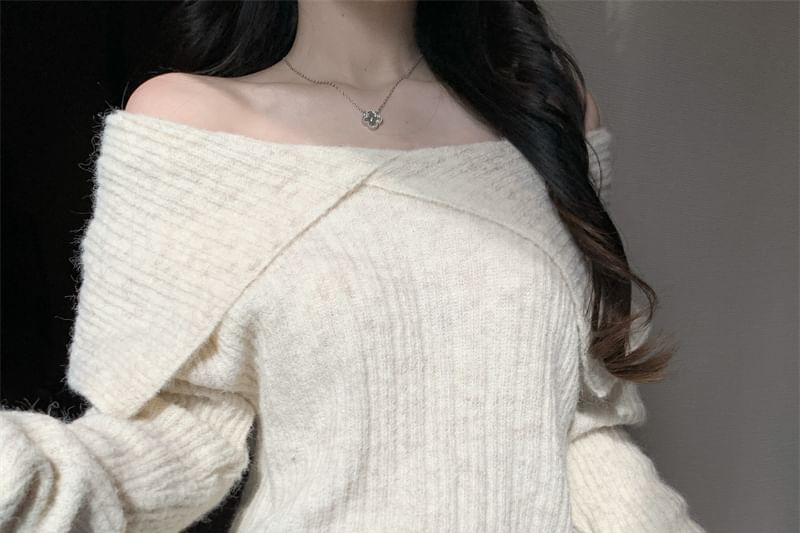 Ribbed Knit Off-Shoulder Pullover