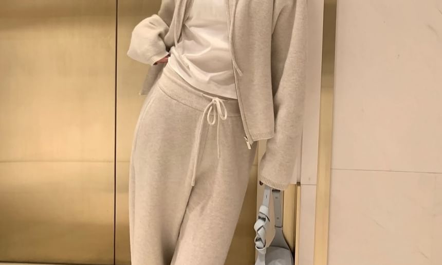 Zip Hoodie and Drawstring Wide-Leg Sweatpants Ensemble