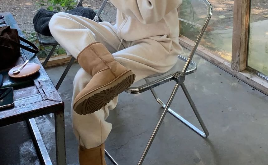 Zip Hoodie and Drawstring Wide-Leg Sweatpants Ensemble
