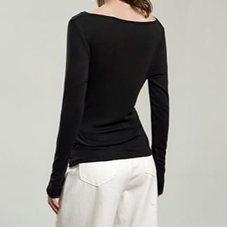 Cowl Neck Tie-Waist Plain Tee