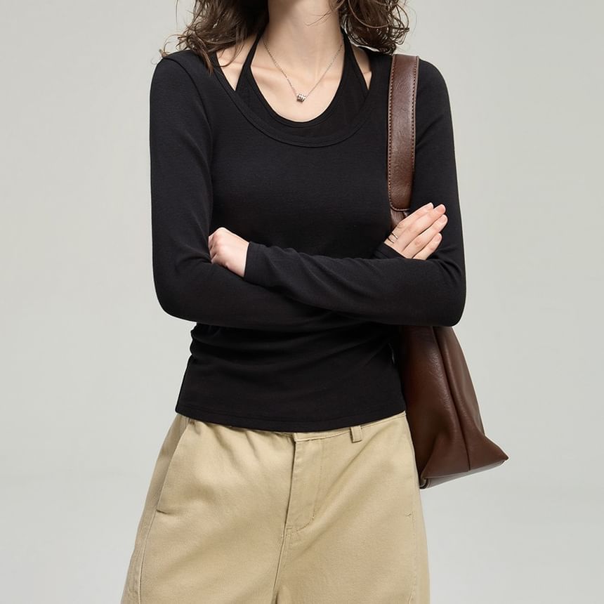 Halter Neck Ruched Two-Piece Style Tee