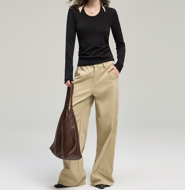 Halter Neck Ruched Two-Piece Style Tee