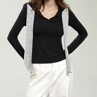Sailor Collar Stripe Panel Fitted Shirt