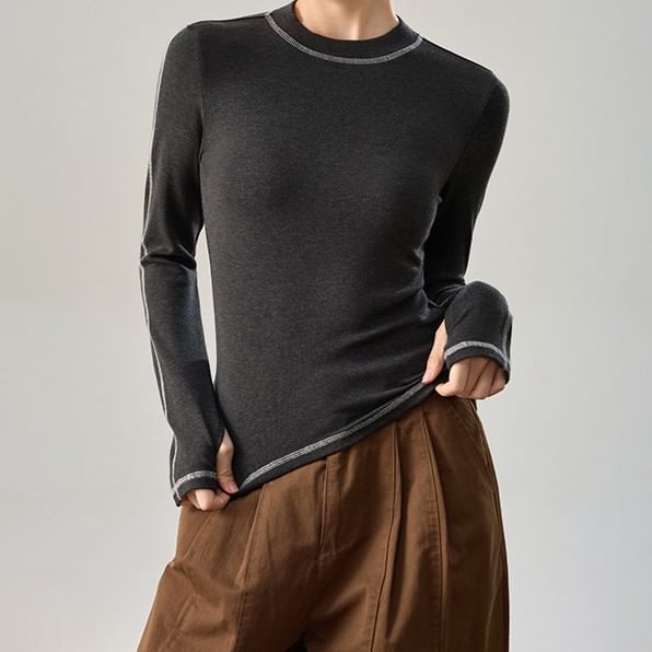 Crew Neck Contrast Stitch Fitted Tee
