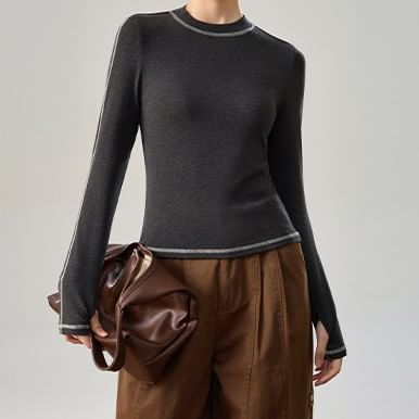 Crew Neck Contrast Stitch Fitted Tee
