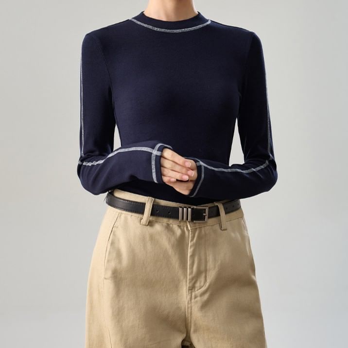 Crew Neck Contrast Stitch Fitted Tee