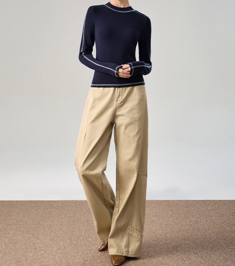 Crew Neck Contrast Stitch Fitted Tee