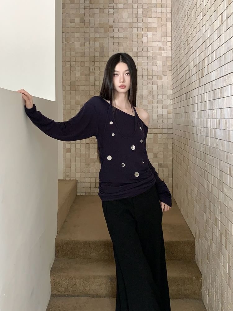 Halter Neck Two-Piece Long Sleeve Top
