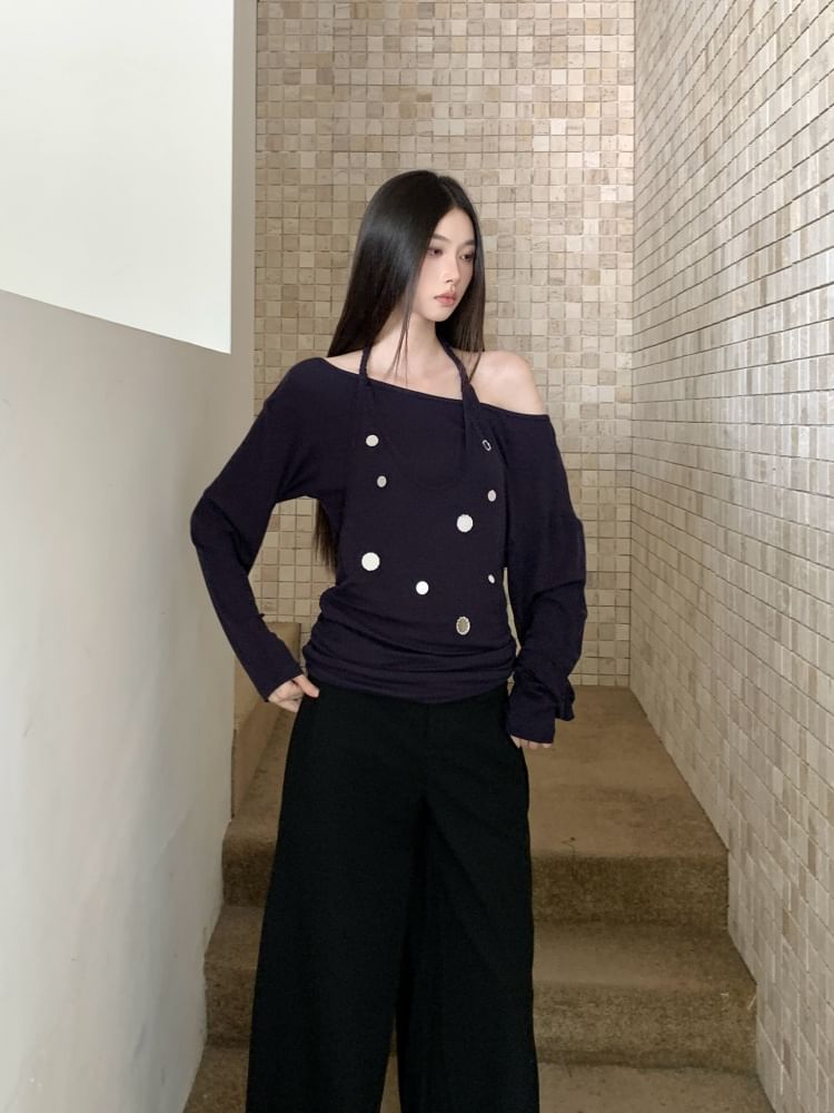 Halter Neck Two-Piece Long Sleeve Top