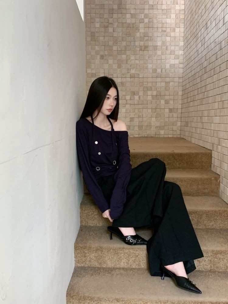 Halter Neck Two-Piece Long Sleeve Top