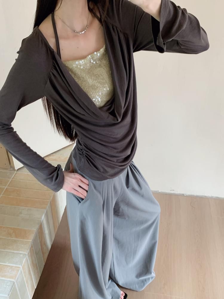 Two-Piece Sequin Panel Long Sleeve Top