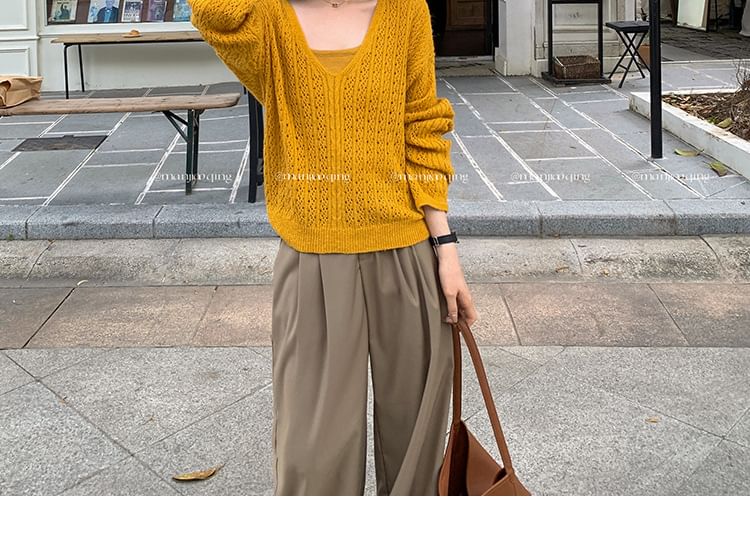 Scoop Neck Pointelle Sweater and Camisole Set