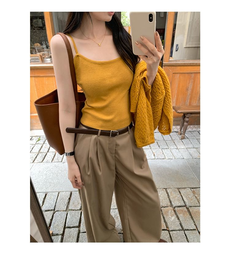 Scoop Neck Pointelle Sweater and Camisole Set