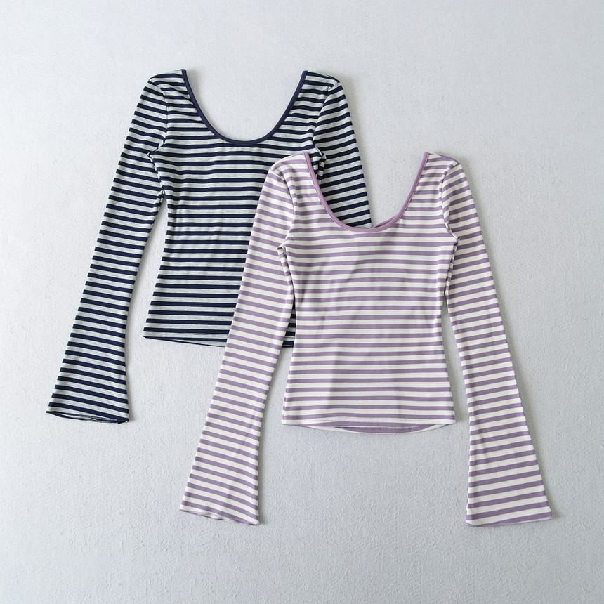 Striped Cutout Long Sleeve Tee