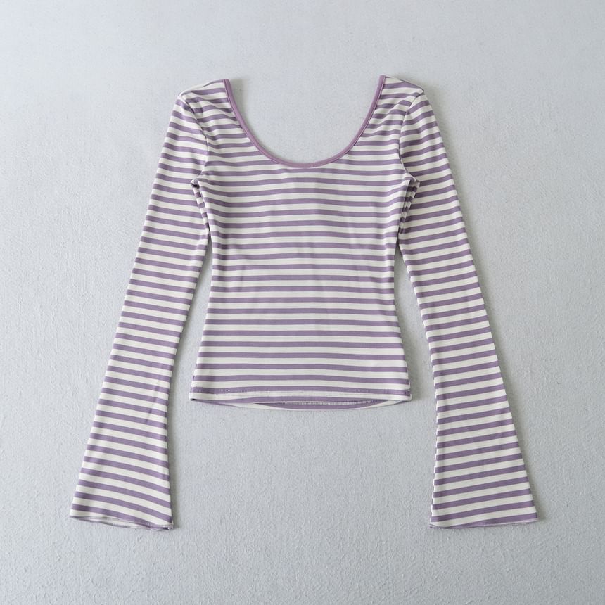 Striped Cutout Long Sleeve Tee
