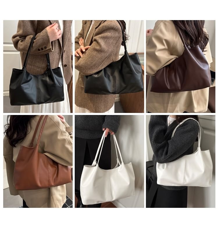 Faux Leather Plain Shoulder Bag