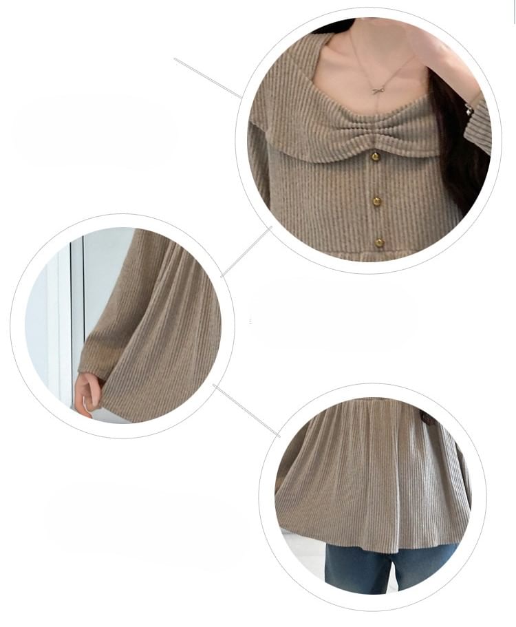 Maternity Square Neck Peplum Ribbed Top with Buttons