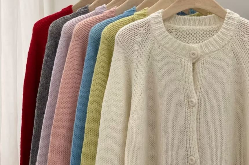 Crew Neck Plain Cardigan