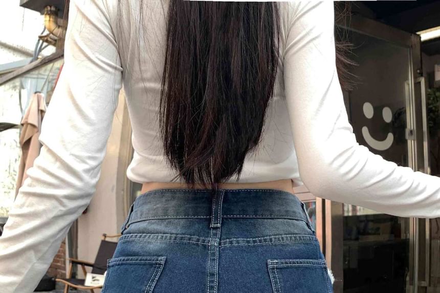 Mid Rise Fleece Washed Denim Shorts