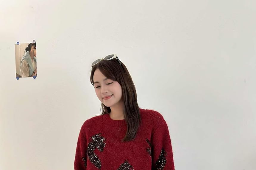 Glittering Crewneck Sweater with All-Over Shine
