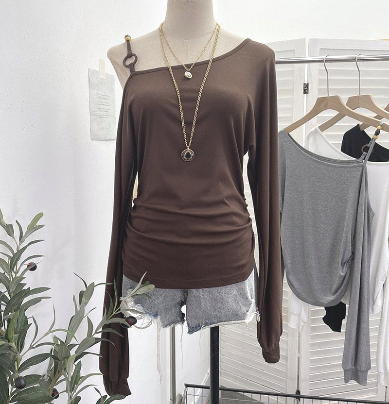 Asymmetric Cold-Shoulder Long-Sleeve Top