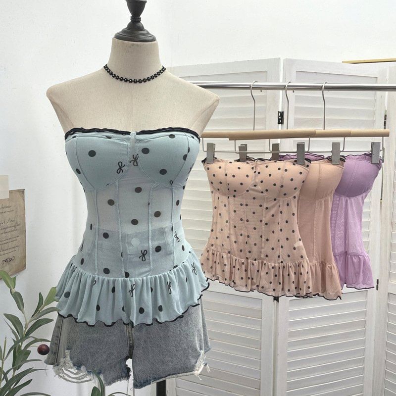 Ruffle Trim Strapless Corset Top