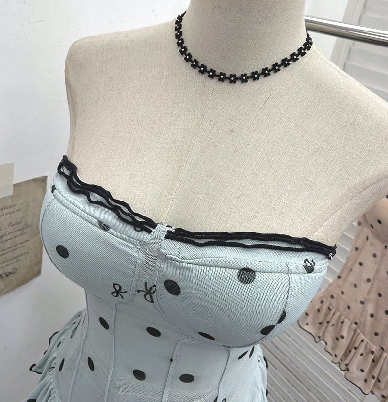 Ruffle Trim Strapless Corset Top