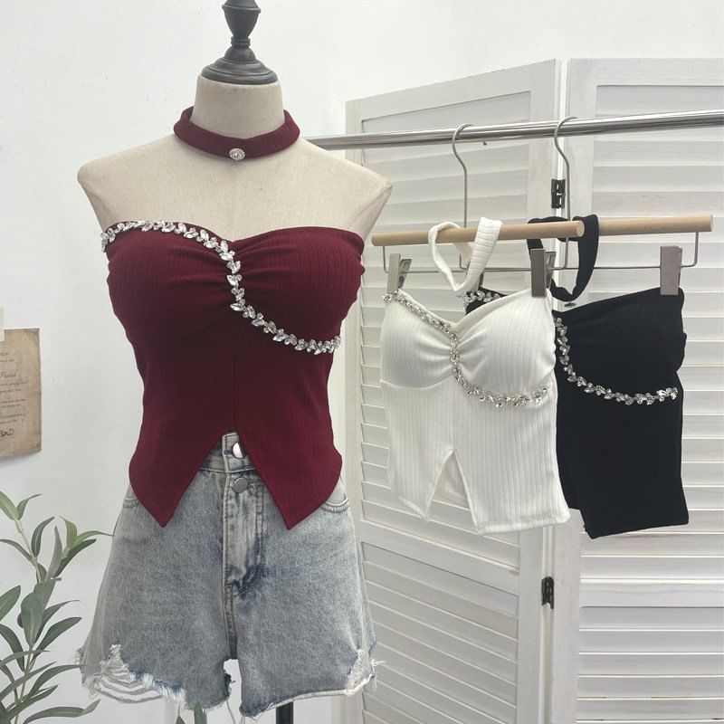 Set: Rhinestone Tube Top & Choker