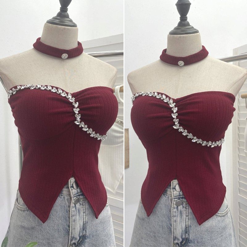Set: Rhinestone Tube Top & Choker