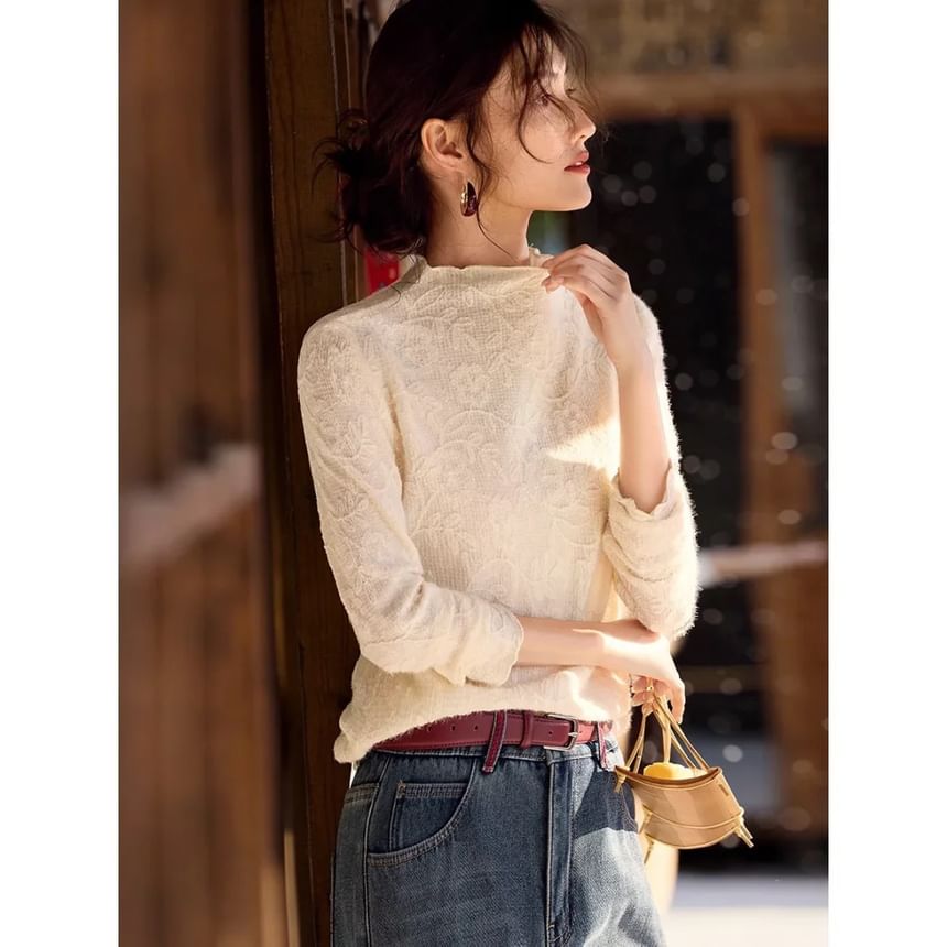 Mock Neck Long Sleeve Lace Top