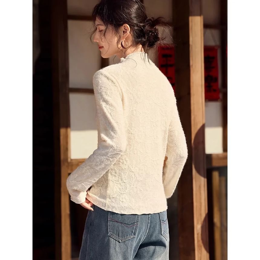 Mock Neck Long Sleeve Lace Top