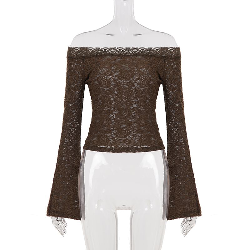 Off-Shoulder Crop Tee with Lace Detail and Long Sleeves