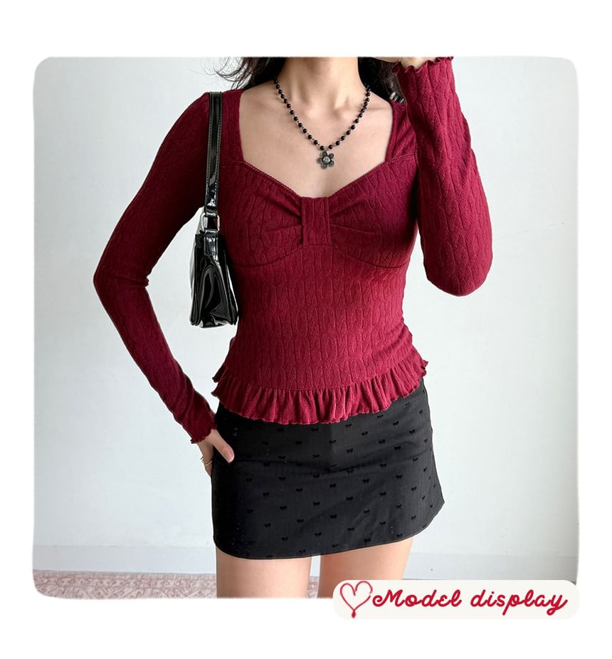 V-Neck Cropped Long-Sleeve Top in Solid Tone