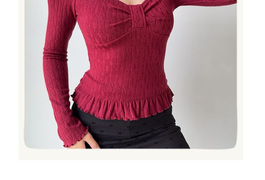 V-Neck Cropped Long-Sleeve Top in Solid Tone