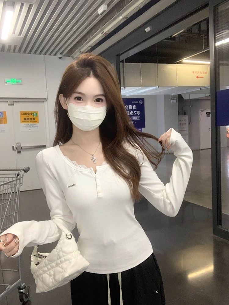 Mock Two-Piece Long Sleeve Lace Top