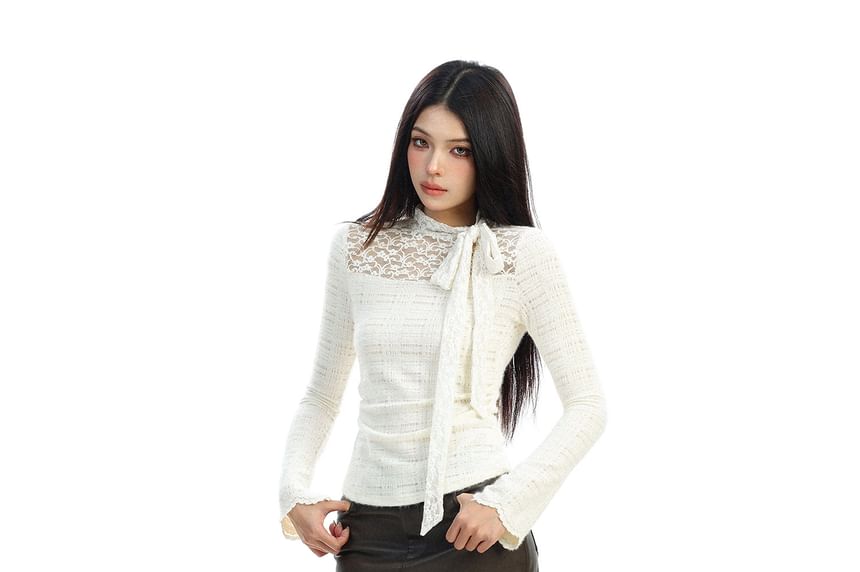 Long Sleeve Lace Panel Plain Top