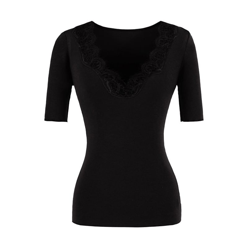 Lace Trim V-Neck Short-Sleeve Top