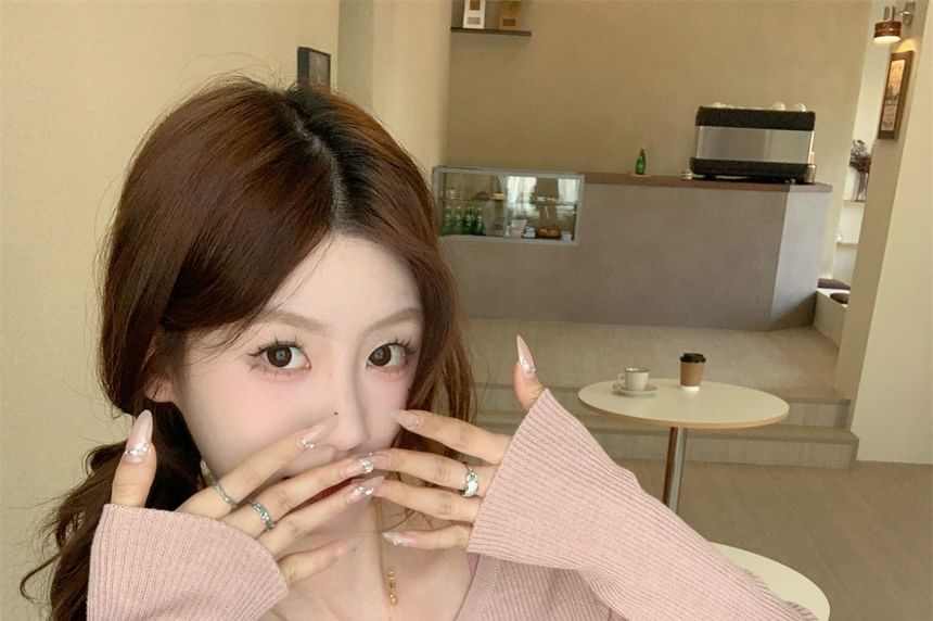 Two-Tone Asymmetrical Crewneck Knit Top with Long Sleeves