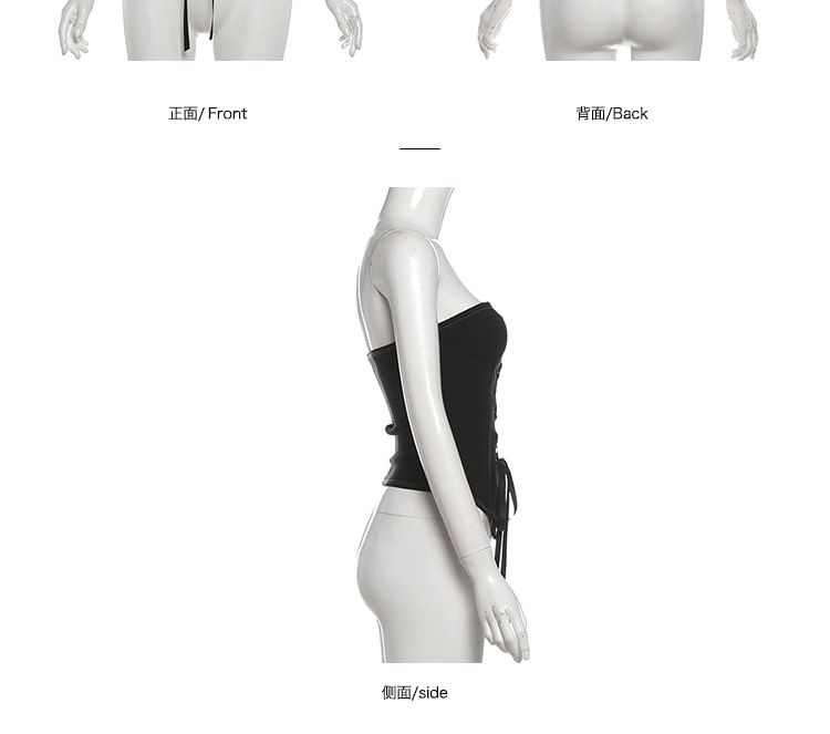 Lace-Up Slit Contrast Stitch Crop Tube Top
