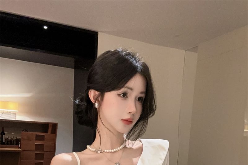 Asymmetric Tie-Waist Cold-Shoulder Blouse, Long Sleeves