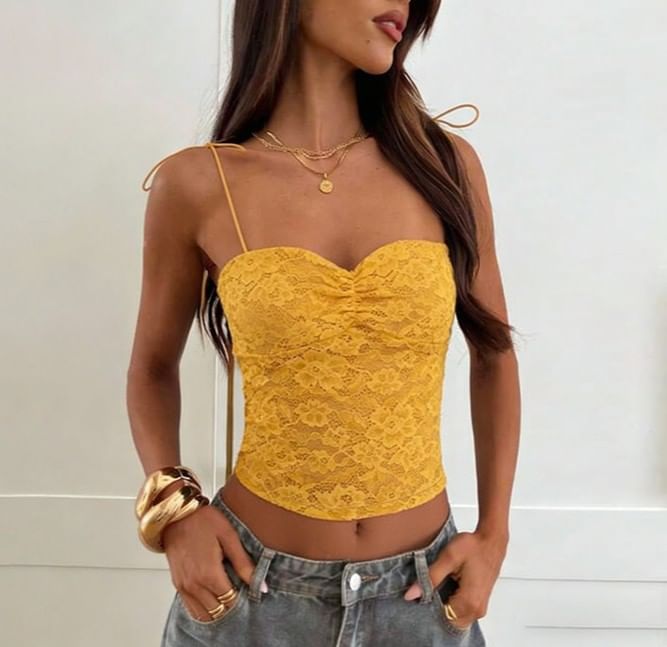 Lace-Trimmed Tie-Strap Crop Camisole
