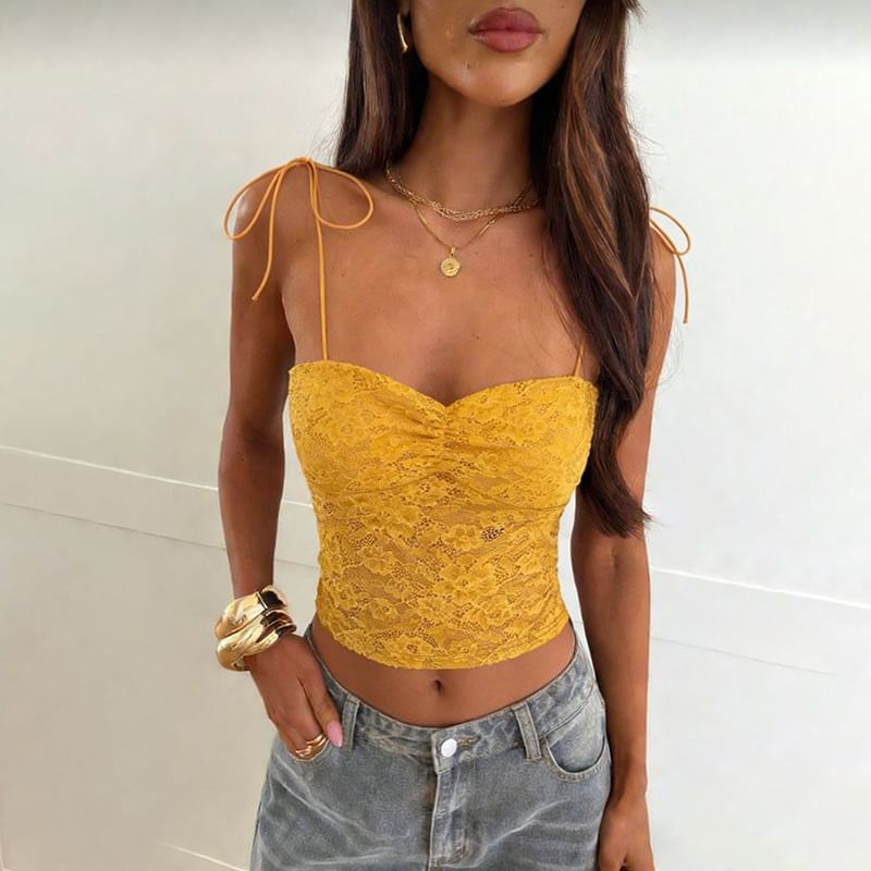 Lace-Trimmed Tie-Strap Crop Camisole