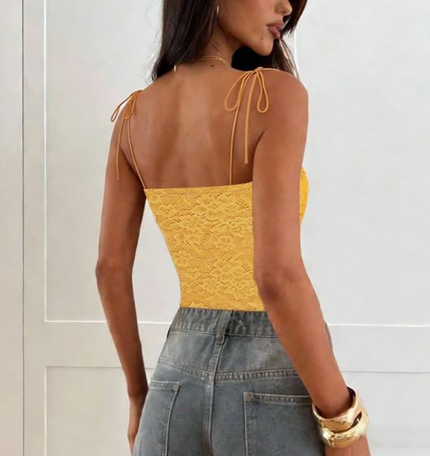 Tie Strap Plain Lace Crop Camisole Top